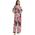 Pink Roses Short Sleeve Long Pants Satin Pajamas Set View3