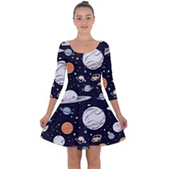 Space Galaxy Universe Stars Sky Quarter Sleeve Skater Dress