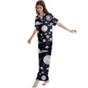 Space Galaxy Universe Stars Sky Short Sleeve Long Pants Satin Pajamas Set View2