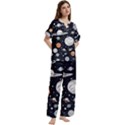 Space Galaxy Universe Stars Sky Short Sleeve Long Pants Satin Pajamas Set View3