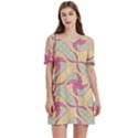 Abstract Pattern Design Scrapbooking Women s Cold Shoulder Round Neck Mini Dress View1