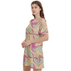 Abstract Pattern Design Scrapbooking Women s Cold Shoulder Round Neck Mini Dress