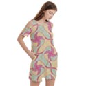 Abstract Pattern Design Scrapbooking Women s Cold Shoulder Round Neck Mini Dress View3