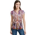 Pour Flames Women s Cap Sleeve Mandarin Collar Waist Tie Blouse View1