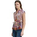 Pour Flames Women s Cap Sleeve Mandarin Collar Waist Tie Blouse View2