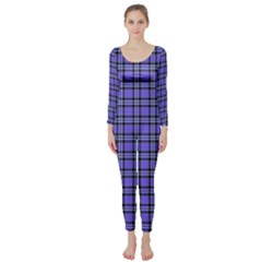 Blue Tartan Plaid 1 Long Sleeve Catsuit