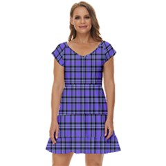 Blue Tartan Plaid 1 Short Sleeve Tiered Mini Dress