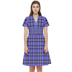 Blue Tartan Plaid 1 Short Sleeve Waist Detail Dress