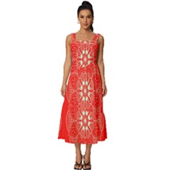 Crimson Current Square Neckline Tiered Midi Dress