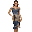 Tree Silhouette At Border Of Nahuel Haupi Lake, Rio Negro, Argentina Off Shoulder Ruffle Split Hem Bodycon Dress View1