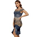 Tree Silhouette At Border Of Nahuel Haupi Lake, Rio Negro, Argentina Off Shoulder Ruffle Split Hem Bodycon Dress View2