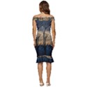 Tree Silhouette At Border Of Nahuel Haupi Lake, Rio Negro, Argentina Off Shoulder Ruffle Split Hem Bodycon Dress View4