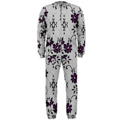 Elegant Purple Floral Jacquard Mesh Lace Fabric Onepiece Jumpsuit (men)