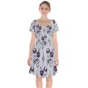 Elegant Purple Floral Jacquard Mesh Lace Fabric Short Sleeve Bardot Dress View1