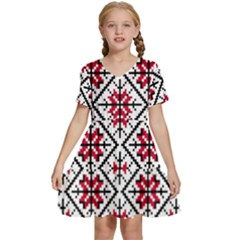 Ukrainian Folk Seamless Pattern Ornament Ethnic Ornament Border Element Traditional Art Kids  Short Sleeve Tiered Mini Dress