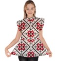 Ukrainian Folk Seamless Pattern Ornament Ethnic Ornament Border Element Traditional Art Ruffle Collar Short Sleeve Chiffon Top View1