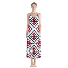 Ukrainian Folk Seamless Pattern Ornament Ethnic Ornament Border Element Traditional Art Button Up Chiffon Maxi Dress