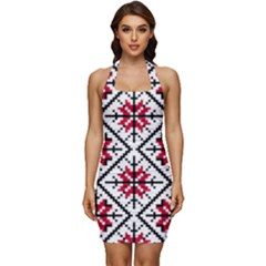 Ukrainian Folk Seamless Pattern Ornament Ethnic Ornament Border Element Traditional Art Sleeveless Wide Square Neckline Ruched Bodycon Dress