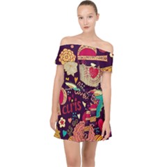 Collage Worx Black Collage Cupcake Eifel Tower Fireworks Paris Off Shoulder Chiffon Dress