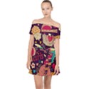 Collage Worx Black Collage Cupcake Eifel Tower Fireworks Paris Off Shoulder Chiffon Dress View1