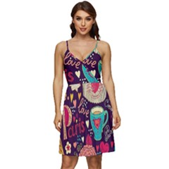 Collage Worx Black Collage Cupcake Eifel Tower Fireworks Paris V-neck Pocket Summer Dress 