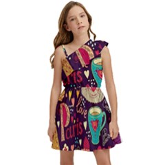 Collage Worx Black Collage Cupcake Eifel Tower Fireworks Paris Kids  One Shoulder Party Dress