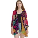 Collage Worx Black Collage Cupcake Eifel Tower Fireworks Paris Open Front 3/4 Sleeve Batwing Chiffon Cardigan Kimono View1