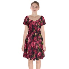 Floral Buds Of Roses Beautiful Flowers Short Sleeve Bardot Dress