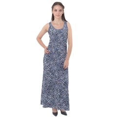 Blue Ornament Complex Mosaic Print Pattern Sleeveless Velour Maxi Dress