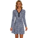 Blue Ornament Complex Mosaic Print Pattern Long Sleeve Deep V Mini Dress  View1