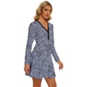 Blue Ornament Complex Mosaic Print Pattern Long Sleeve Deep V Mini Dress  View3