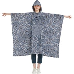 Blue Ornament Complex Mosaic Print Pattern Women s Hooded Rain Ponchos