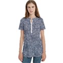 Blue Ornament Complex Mosaic Print Pattern Women s Zip Front V-Neck Short Sleeve Casual Top Pocket Shirt View1