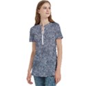 Blue Ornament Complex Mosaic Print Pattern Women s Zip Front V-Neck Short Sleeve Casual Top Pocket Shirt View2
