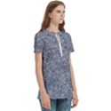 Blue Ornament Complex Mosaic Print Pattern Women s Zip Front V-Neck Short Sleeve Casual Top Pocket Shirt View3