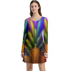 Abstract Colors - , Abstract Colors Long Sleeve Velour Skater Dress