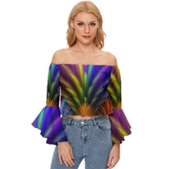 Abstract Colors - , Abstract Colors Off Shoulder Flutter Bell Sleeve Top