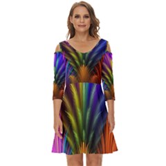 Abstract Colors - , Abstract Colors Shoulder Cut Out Zip Up Dress