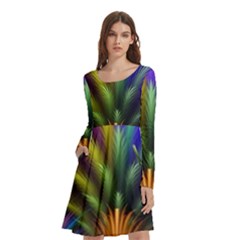 Abstract Colors - , Abstract Colors Long Sleeve Knee Length Skater Dress With Pockets