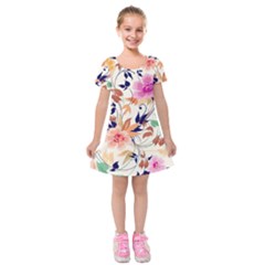 Abstract Floral Background Kids  Short Sleeve Velvet Dress