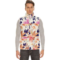 Abstract Floral Background Men s High Neck Button Up Puffer Vest