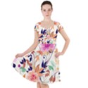 Abstract Floral Background Cap Sleeve Midi Dress With Pockets View1