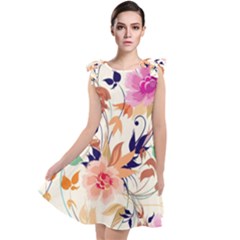 Abstract Floral Background Tie Up Tunic Dress