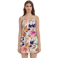 Abstract Floral Background Body Wrap Sleeveless V-neck Mini Dress