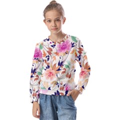 Abstract Floral Background Kids  Long Sleeve T-shirt With Frill 