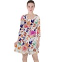 Abstract Floral Background Quarter Sleeve Ruffle Waist Dress View1