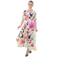 Abstract Floral Background Waist Tie Boho Maxi Dress