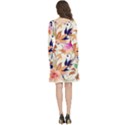 Abstract Floral Background Long Sleeve V-neck skater dress with Pockets View4
