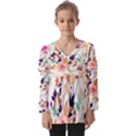 Abstract Floral Background Kids  V Neck Casual Top View1