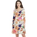 Abstract Floral Background Long Sleeve V-neck skater dress with Pockets View1